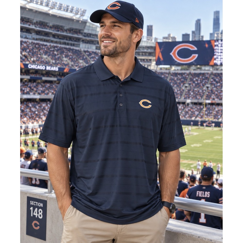 Antigua Chicago Bears Polo Shirt Mens XL Navy Blue NFL Golf Performance -3084